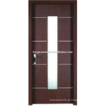 WPC puerta de baño de PVC con diseño de vidrio vertical, puerta del inodoro impermeable